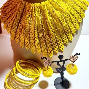 Yellow beaded handmade necklace set